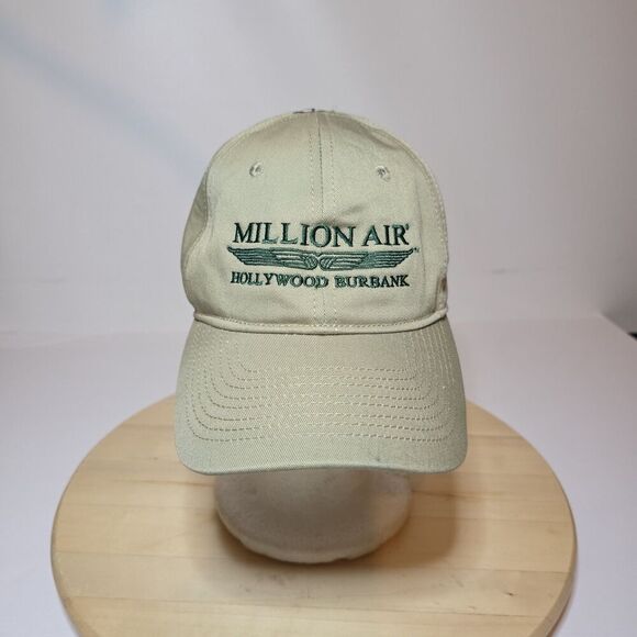 Million Air Hollywood Burbank Strap Back Hat Beige Green Aviation Embroidered - Picture 1 of 6